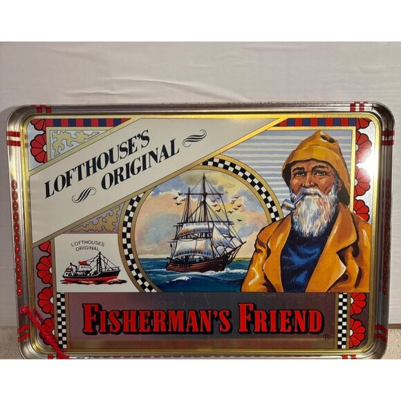Fishermans Friend Lofthouses Original Vtg Metal Tin Storage Box LARGE 14 X 4.75" - Picture 10 of 14